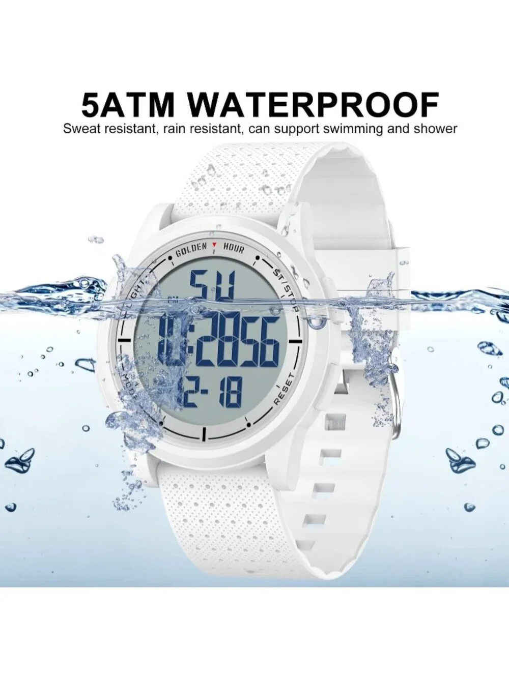 Men All White Rubber Strap Ultra-Thin Minimalist Sports Waterproof Digital Watch